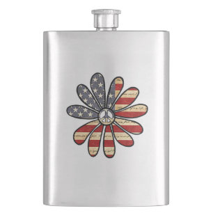 Hippie Blume Power Peace Signie American Flag Flachmann