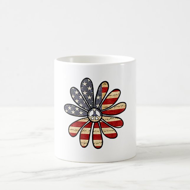 Hippie Blume Power Peace Signie American Flag Kaffeetasse (Mittel)