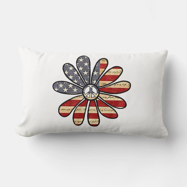 Hippie Blume Power Peace Signie American Flag Lendenkissen (Vorderseite)