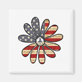 Hippie Blume Power Peace Signie American Flag Magnet