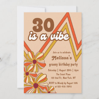 Hippie Blume Retro 70er Zigzag 30. Geburtstag Einladung