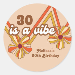 Hippie Blume Retro 70er Zigzag 30. Geburtstag Runder Aufkleber
