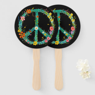 Hippie-Blumen-Friedenszeichen auf schwarzem Hinter Fächer