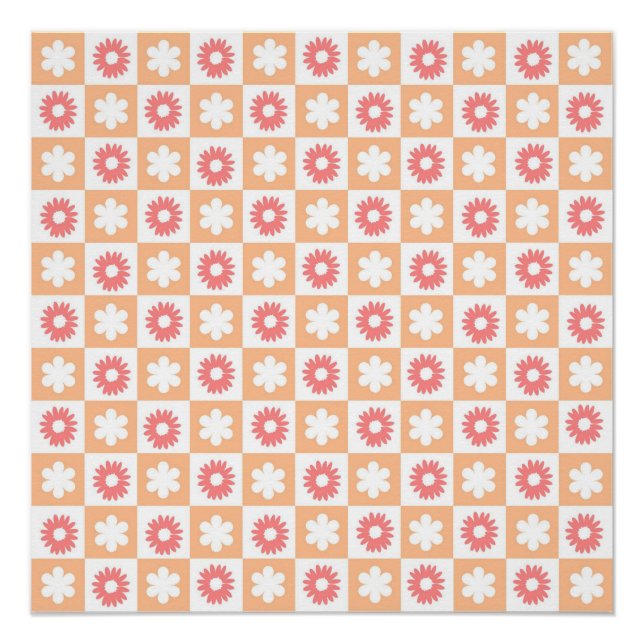 Hippie-Blumen-Schachbrettmuster Poster (Vorderseite)