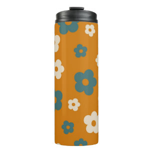 Hippie-Blumenmuster in Braun und Blau mit Preppy-E Thermosbecher
