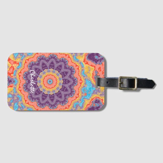 Hippie Bohemisch Mandala Lila Mix Personalisiert Gepäckanhänger (Vorderseite (Horizontal))