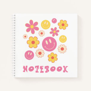Hippie Boho Blume und Smile Retro Notizbuch
