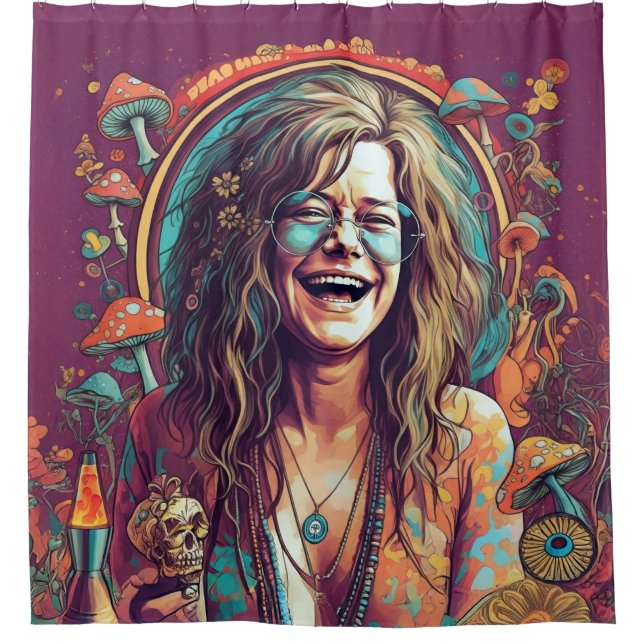 Hippie Boho Groovy Vibes Retro Psychedelic Trippy Duschvorhang (Vorderseite)