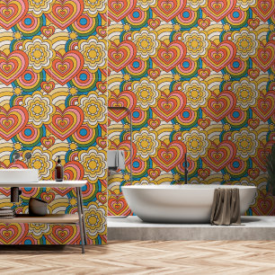 Hippie-BoHo-Herzen und wirbelnde Muster Tapete