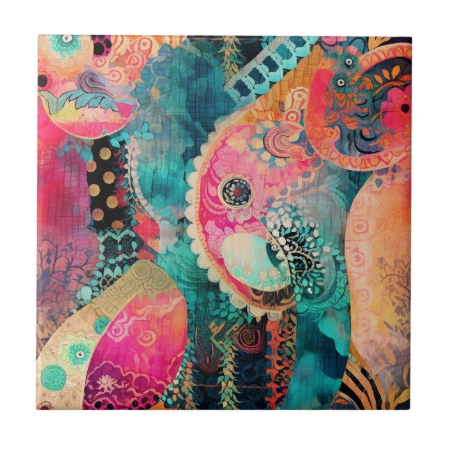 Hippie Boho Keramik Tile Fliese (Vorderseite)