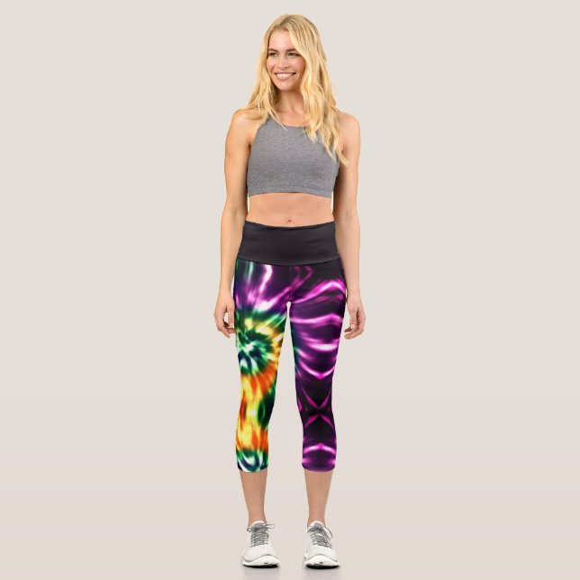 Hippie boho lustig grün gelb orange lila Krawatte  Capri Leggings (Vorderseite)