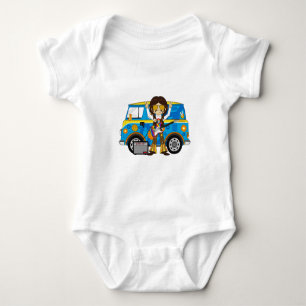 Hippie Boy mit Guitar & Camper Van Baby Strampler
