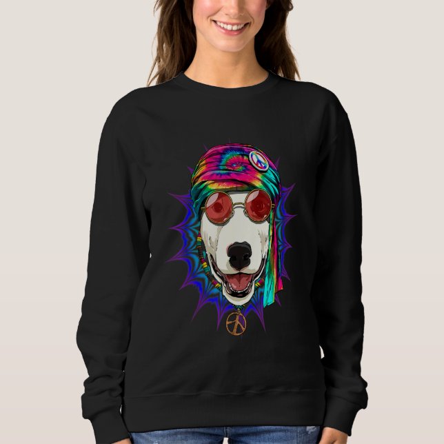 Hippie Bull Terrier Tie Dye Peace Sign Psychedelic Sweatshirt (Vorderseite)