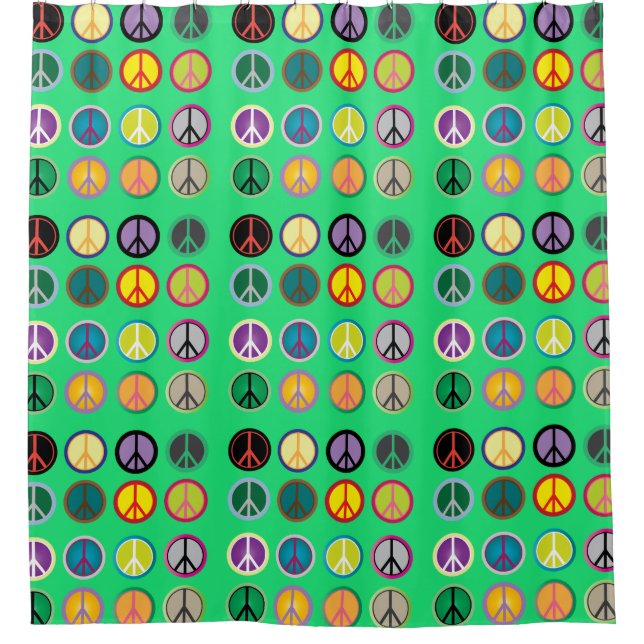 Hippie bunt Ruhe Schild Retro 60er Duschvorhang (Vorderseite)