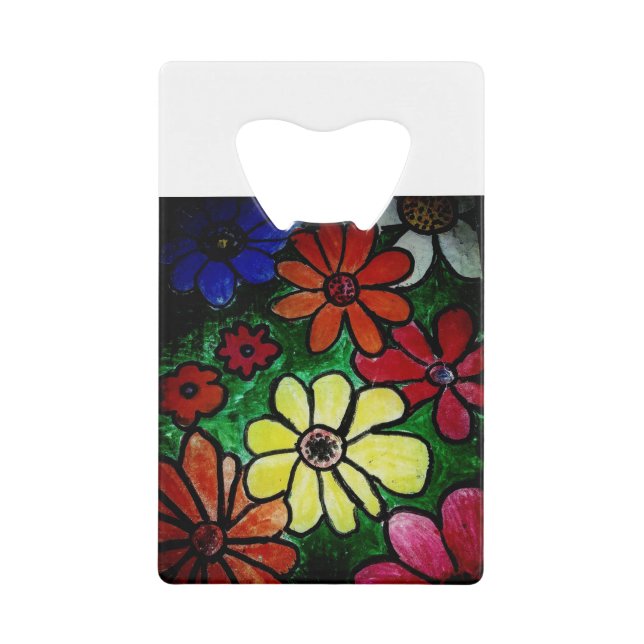 Hippie bunte Blume Blüte Geldbeutel Flaschenöffner (Vorderseite)