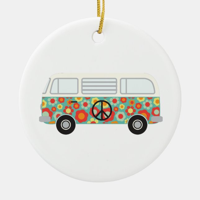 Hippie-Bus Keramik Ornament (Vorne)