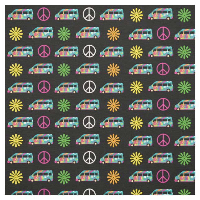 Hippie Bus Peace Sign 70er Stoff (Muster)