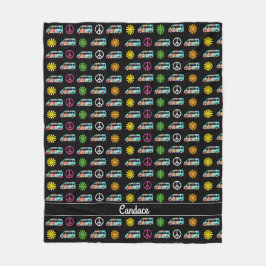 Hippie Bus Peace Signer 70er Personalisiert Black Fleecedecke