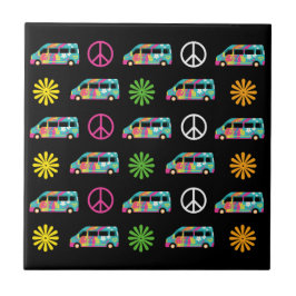 Hippie Bus Peace Signie 70er Black Fliese