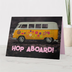 HIPPIE BUS VAN FUNNY GREETY BIRTHDAY CARD DANKESKARTE