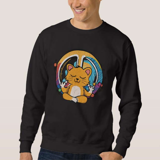 Hippie Cat Yoga Peace Sign  Feline Meditation Sweatshirt (Vorderseite)