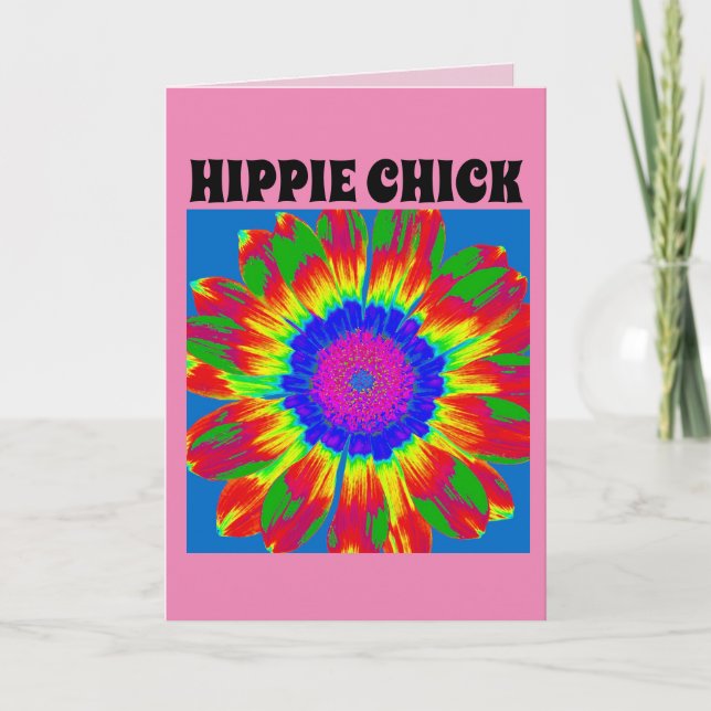 HIPPIE CHICK BIRTHDAY CARD KARTE (Vorderseite)