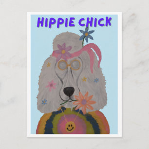 Hippie-Chick-Pudel-Flower-Child Einladungspostkarte