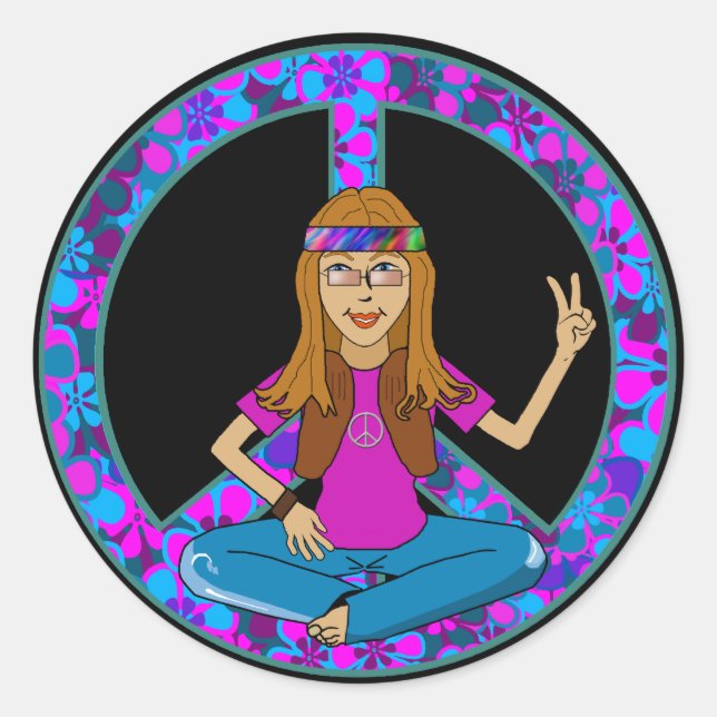 Hippie Chick Runder Aufkleber (Vorderseite)