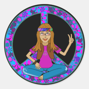 Hippie Chick Runder Aufkleber