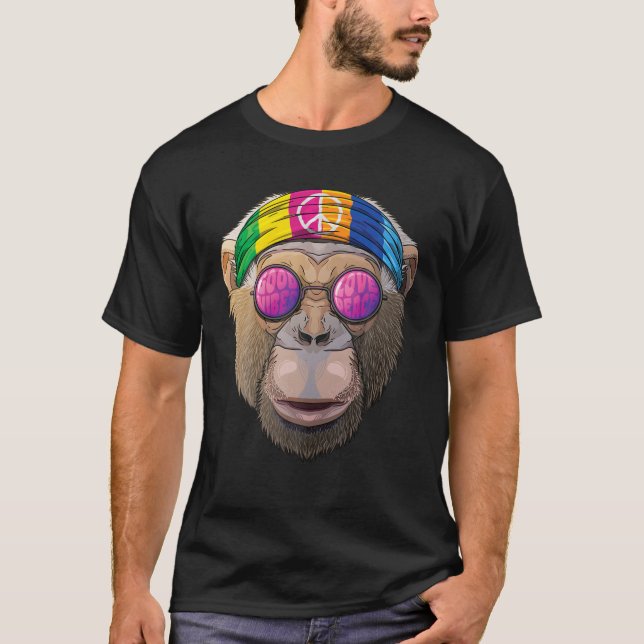 Hippie Chimpanzee Liebe Peace Sign 70er Hippie Chi T-Shirt (Vorderseite)