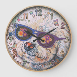 Hippie-'Chon der Bichon Große Wanduhr