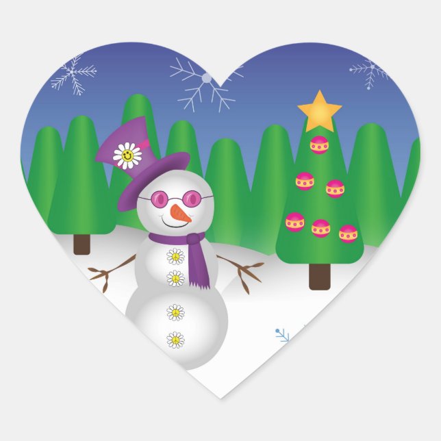 Hippie Christmas Snowman Herz-Aufkleber (Vorderseite)