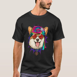 Hippie Corgi Tie Dye Friedenszeichen psychedelisch T-Shirt