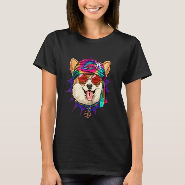 Hippie Corgi Tie Dye Peace Sign Psychedelic Corgi  T-Shirt (Vorderseite)