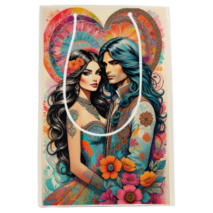 Hippie Couple mit psychedelischem Herzen Mittlere Geschenktüte