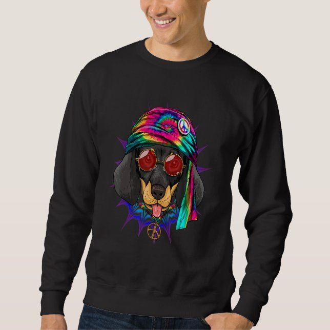 Hippie Dachshund Tie Dye Peace Sign Psychedelic Do Sweatshirt (Vorderseite)