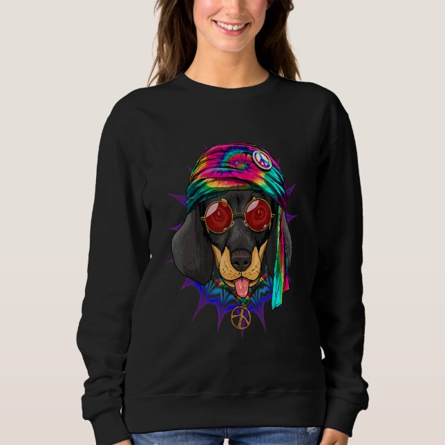 Hippie Dachshund Tie Dye Peace Sign Psychedelic Do Sweatshirt (Vorderseite)