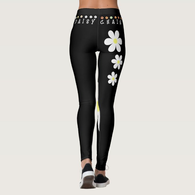 Hippie Daisy Chain Blume Boho Schwarz-weiß Yoga Leggings (Rückseite)