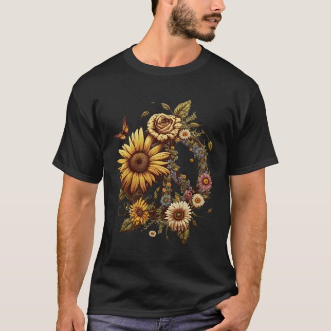 Hippie Daisy Peace Sign Retro Flower Sunflower   1 T-Shirt (Vorderseite)