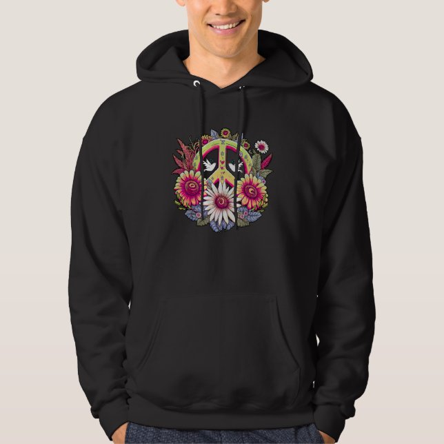 Hippie Daisy Peace Sign Retro Flower Sunflower Hoodie (Vorderseite)