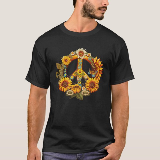 Hippie Daisy Peace Sign Retro Flower Sunflower T-Shirt (Vorderseite)