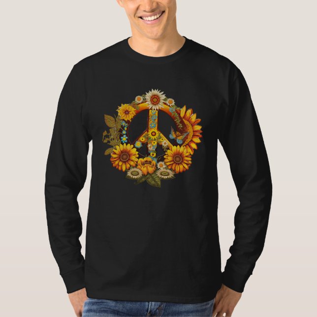 Hippie Daisy Peace Sign Retro Flower Sunflower T-Shirt (Vorderseite)