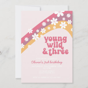 Hippie Daisy Young Wild und drei Geburtstag Einladung