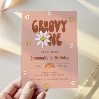 HIPPIE DAZE Groovy 1. Geburtstag Party Einladung