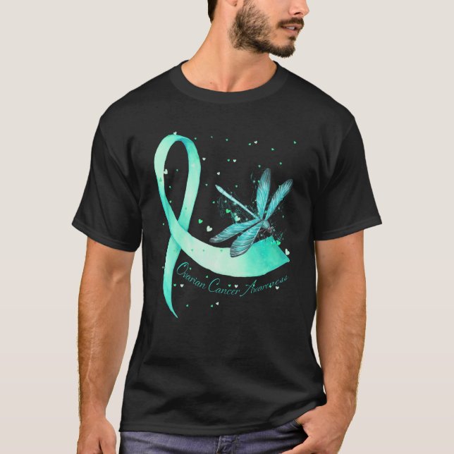 Hippie Dragonfly Aquamarin Ribbon Ovarialkarzinom  T-Shirt (Vorderseite)