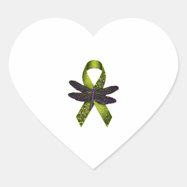 Hippie Dragonfly Green Ribbon Cerebral Palsy Aware Herz-Aufkleber (Vorderseite)