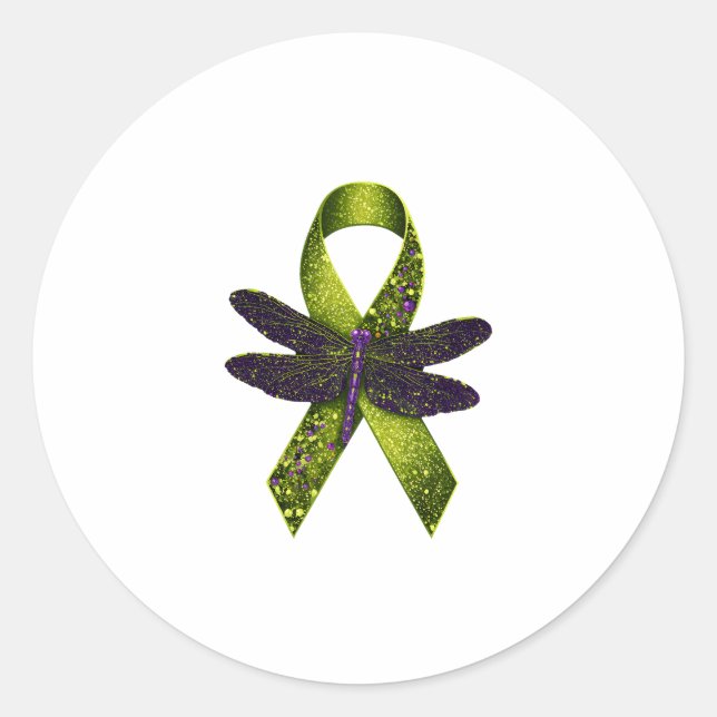 Hippie Dragonfly Green Ribbon Cerebral Palsy Aware Runder Aufkleber (Vorderseite)