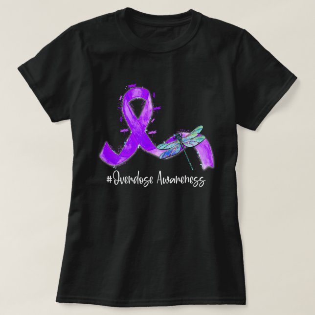 Hippie Dragonfly Lila Ribbon Überdosierung Bewusst T-Shirt (Design vorne)