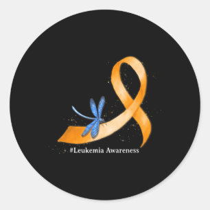 Hippie Dragonfly Orange Ribbon Leukemia Bewusstsei Runder Aufkleber