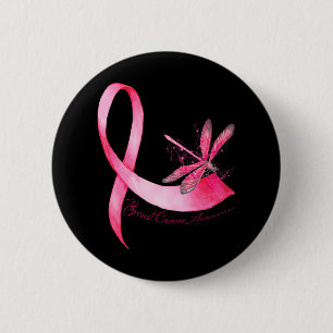 Hippie Dragonfly Pink Ribbon Brustkrebs Button